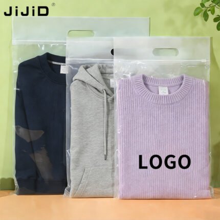 Wholesale Custom Logo Self Sealing Clear Ziplock PE Plastic Zipper Frosted Clothing Bags Handle for Socks-Recyclable