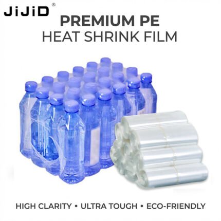 JIJID 饮料包装用优质工业PE热收缩膜 - 高透明度, 防穿刺, 两侧开放式热收缩包装.