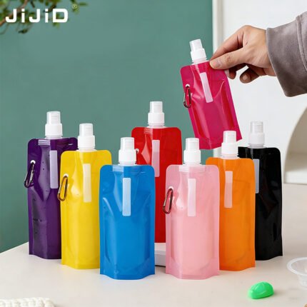 JIJID Multicolor Spout Pouch with Carabiner – PA+PE+PET Material, Leak-Proof & Reusable
