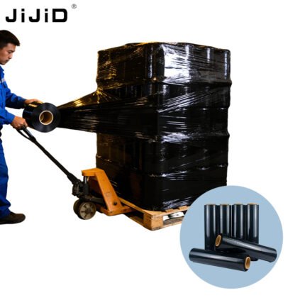 优质黑色 LLDPE 拉伸缠绕膜 – 用于托盘缠绕的重型手卷, 紫外线防护 & 隐蔽式包装