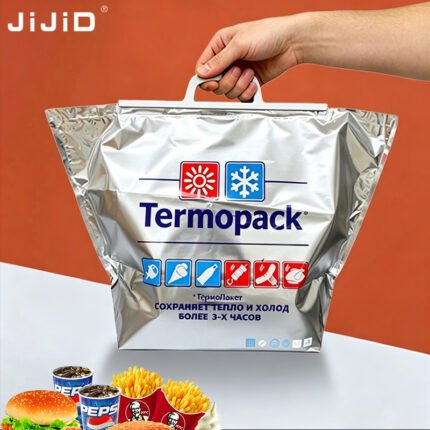JIJID Aluminum Foil EPE Foam Insulated Thermal Lunch Bag with Handle Hot Cool Insulated Bag for Picnic Grocery Delivery