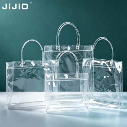 JIJID Clear PVC Tote Bag Multi-Size Transparent Shopping Handbag with Carry Handles