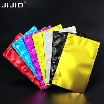 JIJID Colorful Aluminum Foil Vacuum Flat Bags - Three-Side Seal Heat Seal Pouches for Food & Sample Packaging