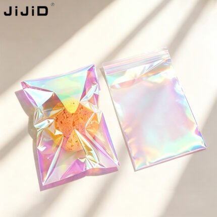 JIJID Iridescent Transparent Self-Adhesive Bags for Cookies & Candies - Holographic CPP Packaging Pouch